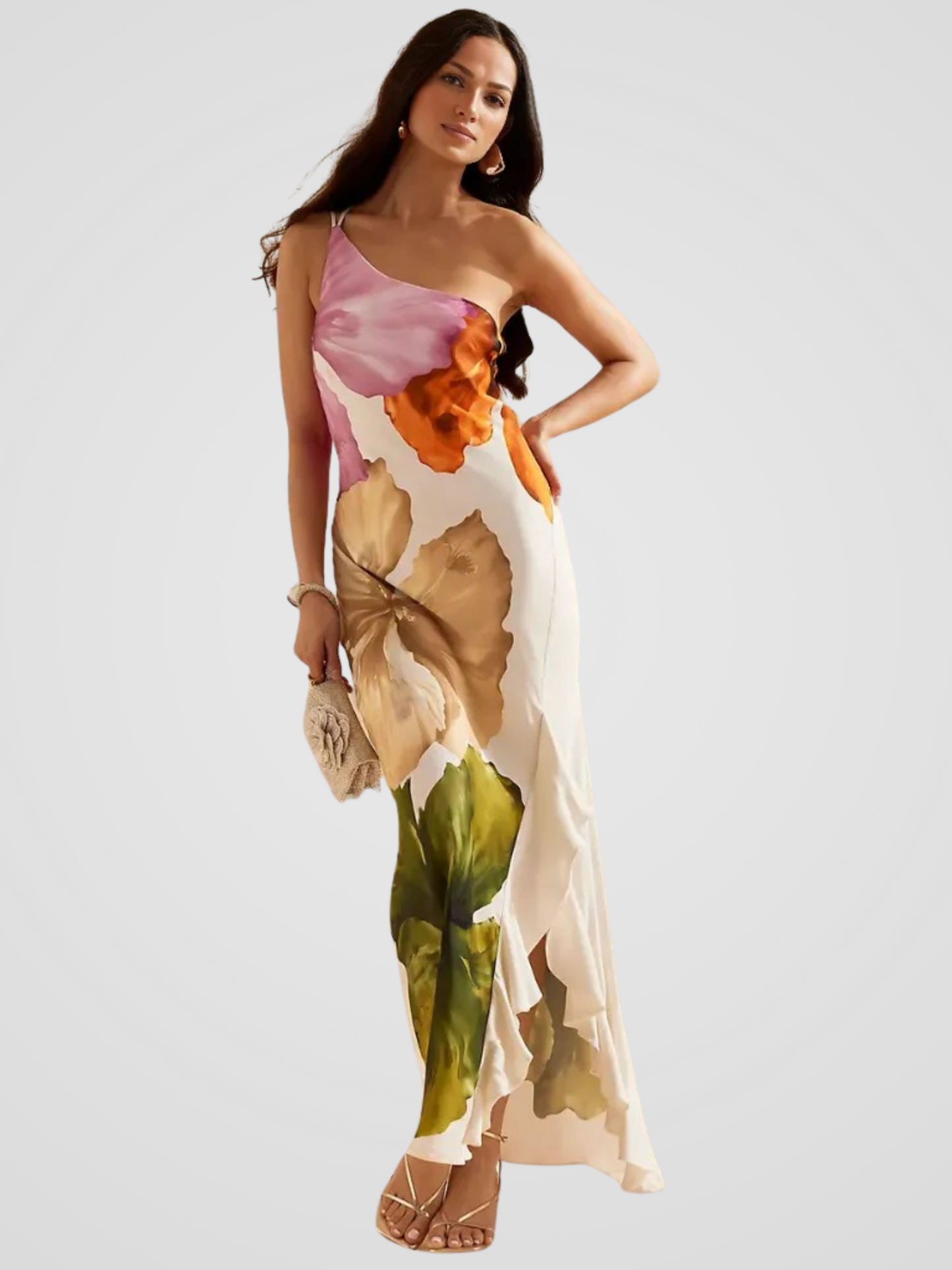 FLORÉLIA ASYMMETRISCHE SATIN MAXIKLEID