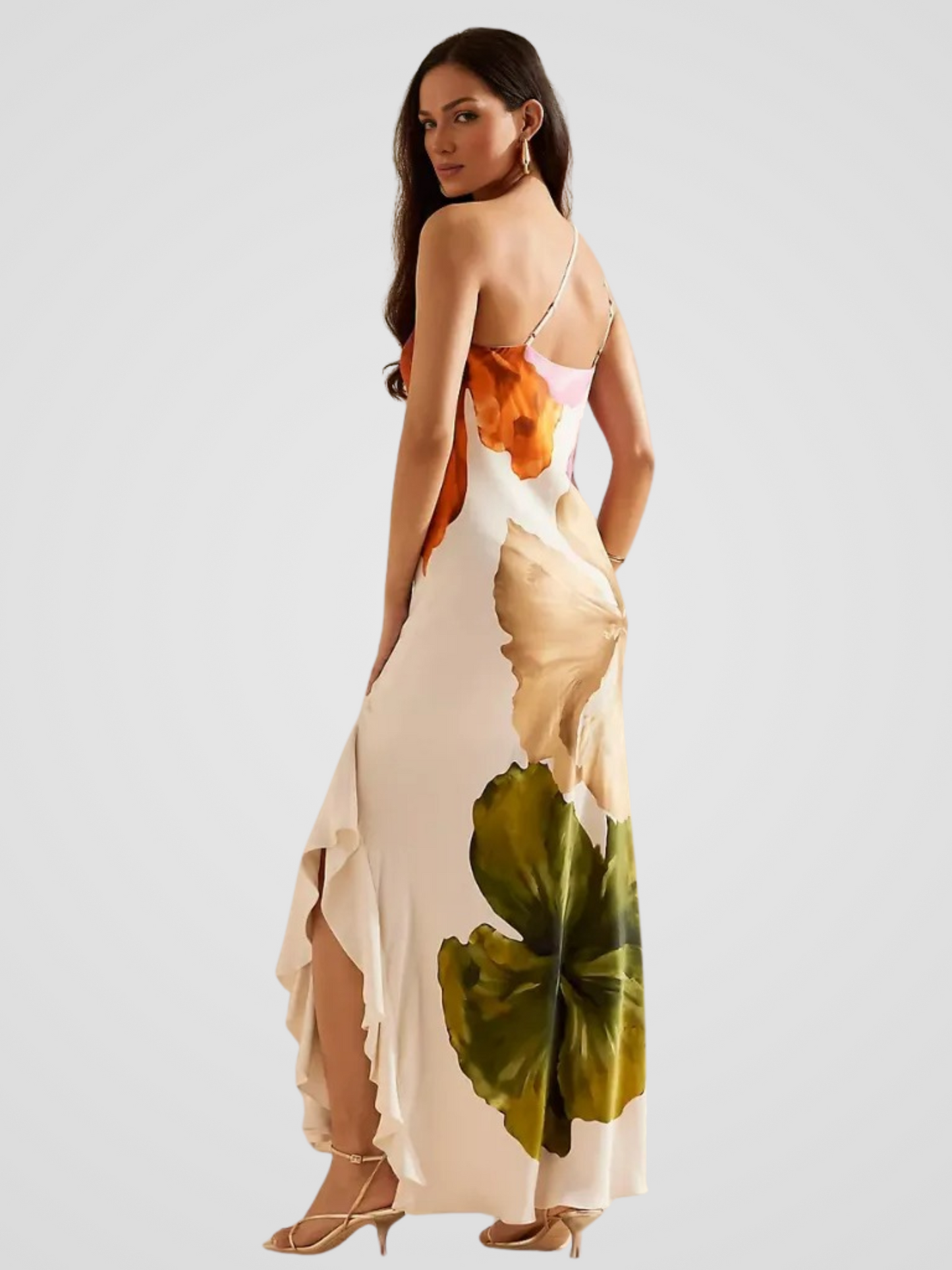 FLORÉLIA ASYMMETRISCHE SATIN MAXIKLEID