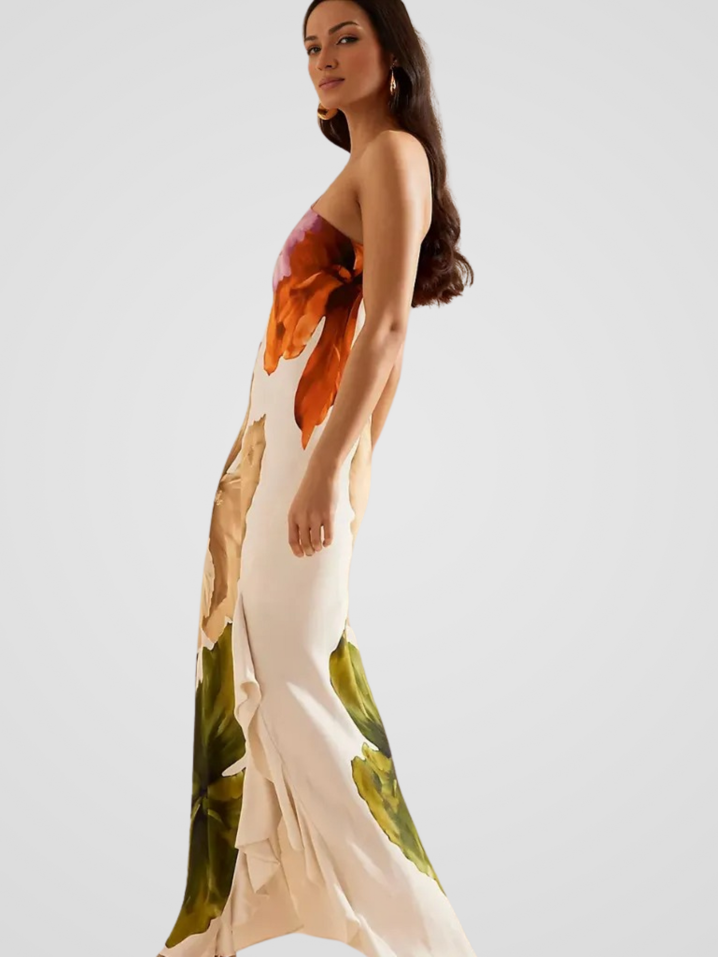 FLORÉLIA ASYMMETRISCHE SATIN MAXIKLEID